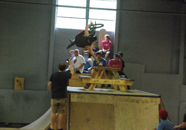 Jeremy Smith had the crowd cheering when he went for this handplant transfer into the mini.