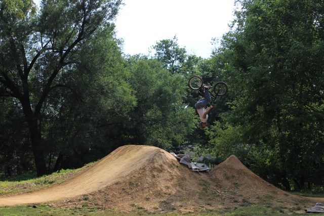 Jason Schmuck came so close to pulling this back flip attempt and he kept going for it until he hit the ground. Add this to multiple window sill tire stall attempts at 15ft in Expert Park and he may very well be the most determined rider of the day. (Photo: Nilo Hodge / ECD)