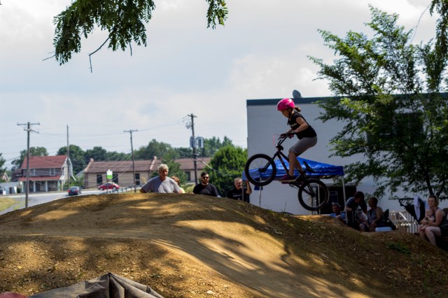 Rylee Sorrells looked stylish as usual in her pink and black gear. Never mind that she was the only girl in the comp, she'll throw down anywhere there are jumps in front of her. (Photo: Nilo Hodge / ECD)