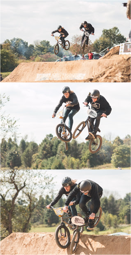 Chris Harti and Van Homan showing the crowd how tight the FIT BMX race team really rolls.  Photo: Eric Silver