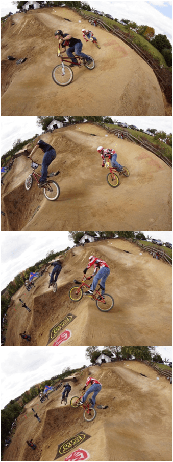 Jeremy Kaht trailing Evan Eisenhard. No cranking out of this 1st turn. Photo: Al Cayne / Sugarcayne.com